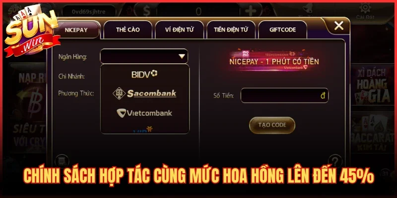 Chính sách hợp tác cùng mức hoa hồng lên đến 45%