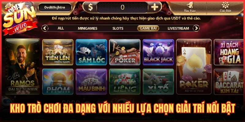 Kho trò chơi đa dạng với nhiều lựa chọn giải trí nổi bật